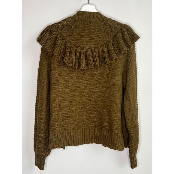 Madewell Ruffle Trim Long Sleeve Knit Cardigan Sweater Golden Spinach Womens M - Picture 9 of 9